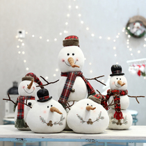 Christmas decoration plush doll White snowman doll with hat Scarf Little fat snowman shopping mall window decoration