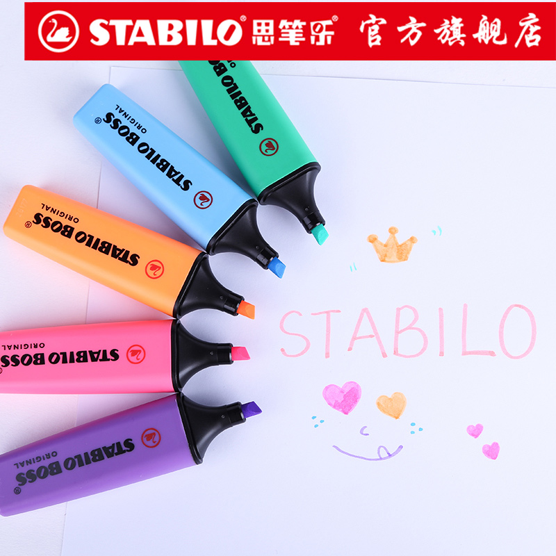 stabilo flagship store Germany imported Si pen Le 70 Bosler boss color fluorescent pen Children's students rough draw key marks with large capacity color small fresh marker marker pen