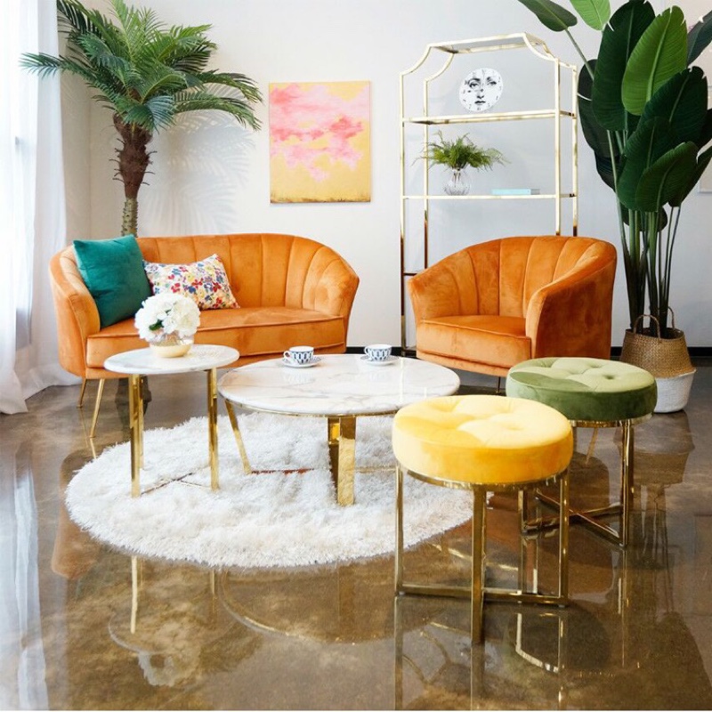 Bắc Âu đơn giản căn hộ nhỏ ánh sáng sang trọng màu xanh nhung vải sofa cửa hàng quần áo lưới phòng ngủ màu đỏ sofa đôi - Ghế sô pha ghế sofa đơn