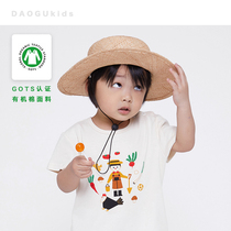 DAOGU DAOGU original organic cotton t-shirt mens and womens childrens spring and summer short-sleeved round neck casual farmer literary pure cotton