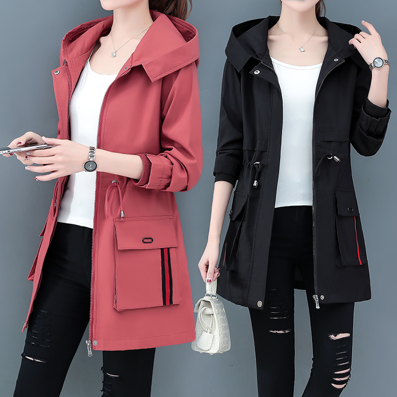 Large size mid-length casual windbreaker coat ladies fat mm spring and autumn new trendy loose fat sister Korean version is thin