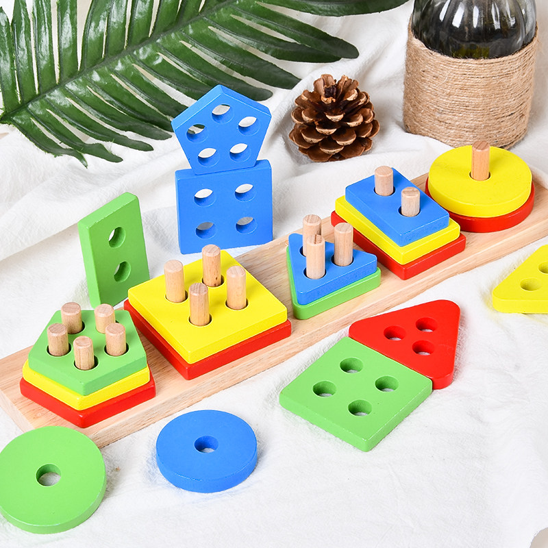 Monte's teaching aids Montessori children early teaching shape sets pillar building blocks toy baby puzzle 1-2-3-year-old boy