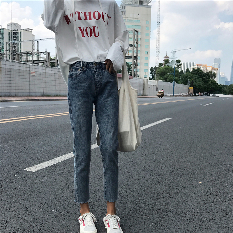 Quần jeans đỏ nữ mùa thu đông cao eo 2018 mới lửng mỏng nữ geek hoang dã thẳng cộng với nhung thời trang công sở nữ