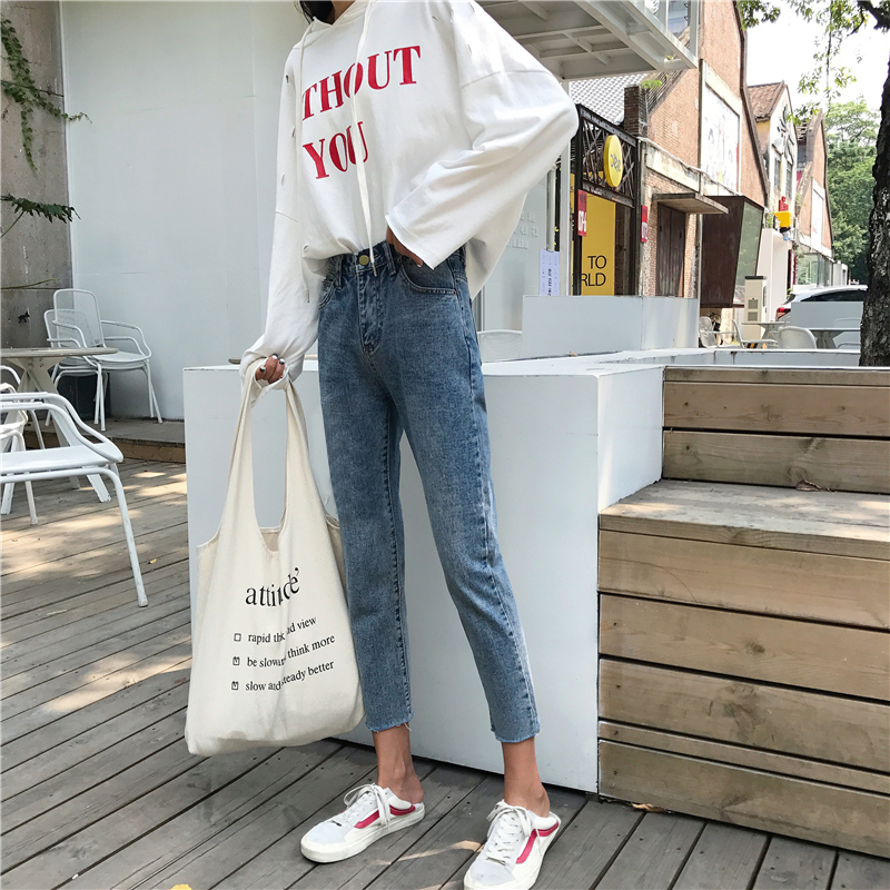 Quần jeans đỏ nữ mùa thu đông cao eo 2018 mới lửng mỏng nữ geek hoang dã thẳng cộng với nhung thời trang công sở nữ