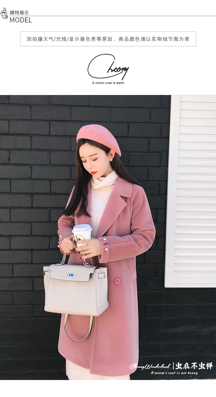 CW lỗi tùy chỉnh Hàn Quốc đôi ngực áo len nữ dài hồng tính khí ve áo áo len áo khoác đẹp