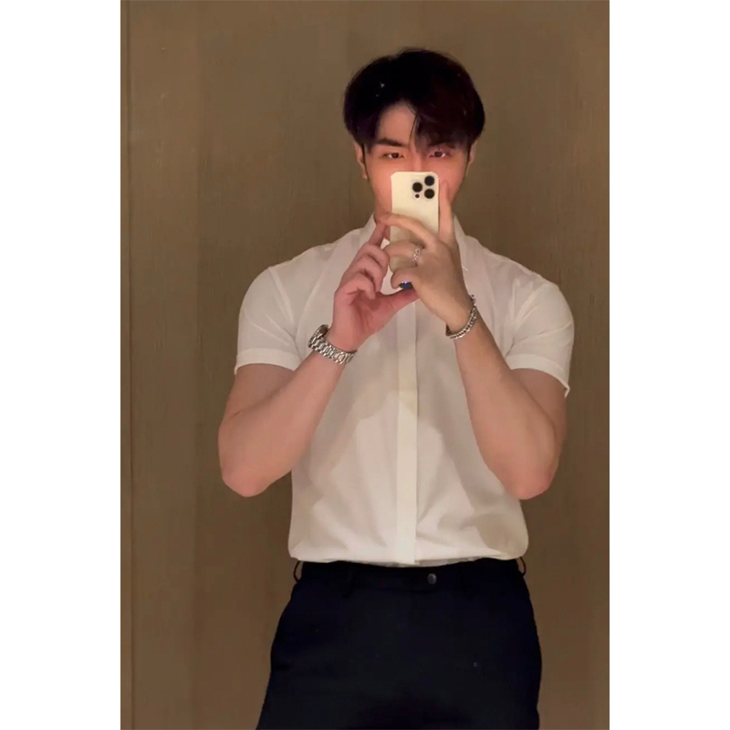 Pure White Men's Short-Sleeved Shirt with Regular Shoulders, Suitable for Summer Commuting, Thin, High-End Feel, No-Iron, Wrinkle-Resistant, Slim-Fit Shirt