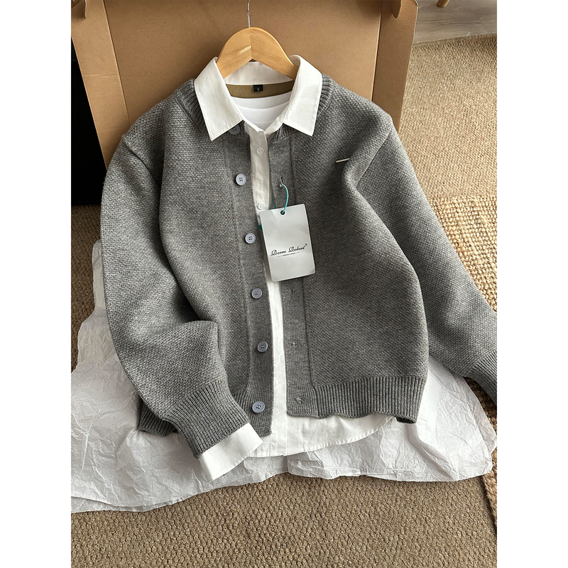 Gray Heavyweight Crew Neck Cardigan Sweater for Men, Unique and Stylish Autumn Wear, Loose Casual Knitwear Gray Heavyweight Crew Neck Cardigan Sweater for Men, Unique and Stylish Autumn Wear, Loose Casual Knitwear
