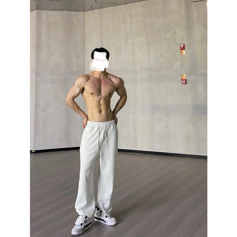 White and Gray Sports Sweatpants for Men, Spring and Autumn Trendy Brand, Loose Casual Straight-Leg Jogger Pants, Men's American-Style Basketball Long Pants