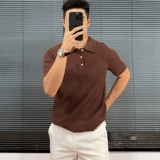 Кофейная трикотажная летняя дизайнерская футболка polo, короткий рукав, изысканный стиль, тренд сезона