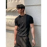 Черная трикотажная летняя футболка с коротким рукавом, футболка polo, изысканный стиль