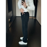 Утепленные демисезонные джинсы с начесом, черные элитные штаны, повседневные брюки, 2024 года, свободный прямой крой