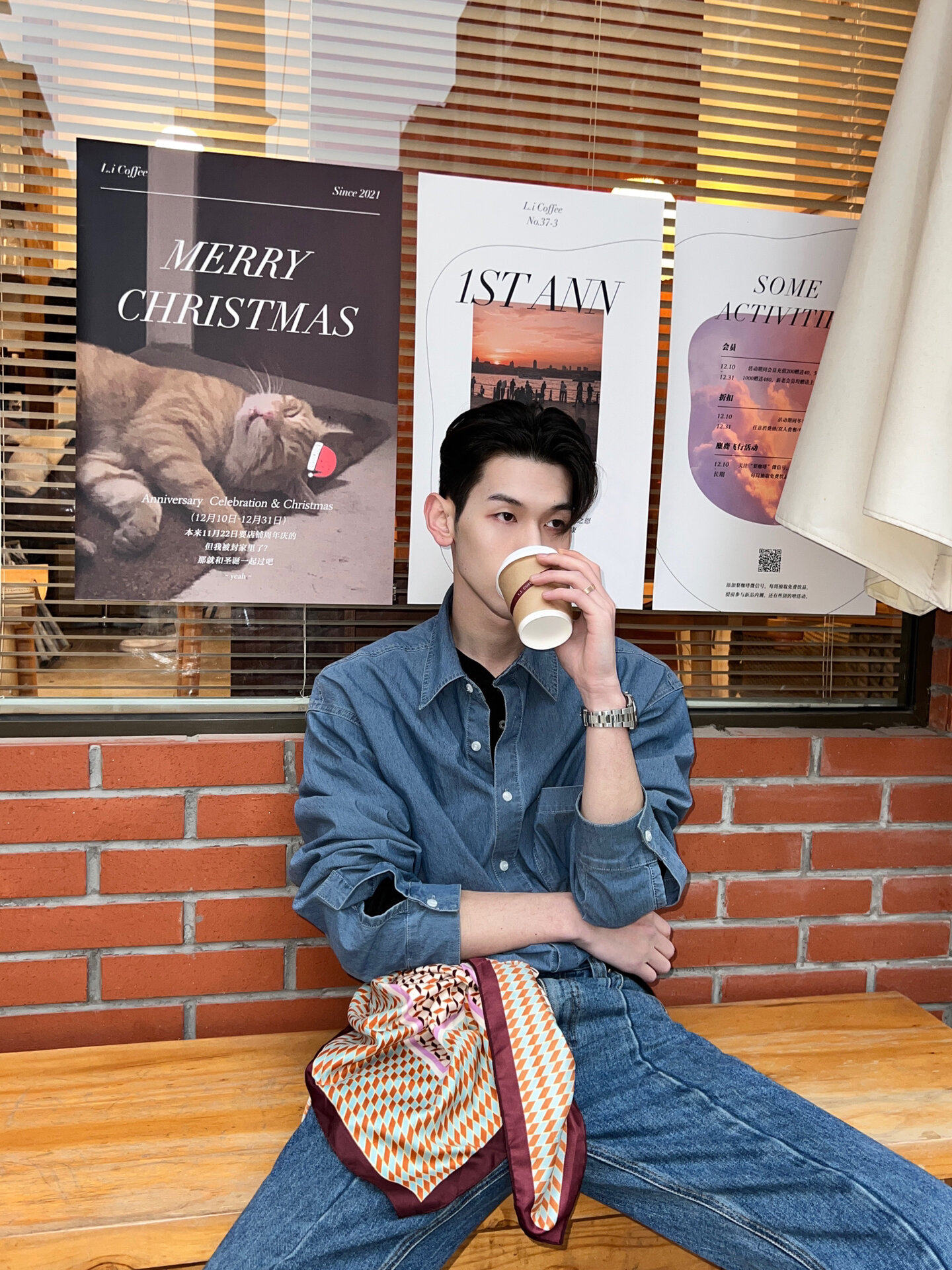 Джинсовая рубашка 牛仔衬衫男高级感韩系chic别致上衣时尚潮流穿搭雅痞男装长袖衬衣 T.l.f.n