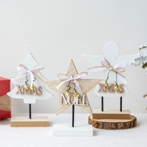 Hromeo Christmas wooden tabletop pendulum with wooden Christmas tree Angels pentagram decorated Christmas decorations