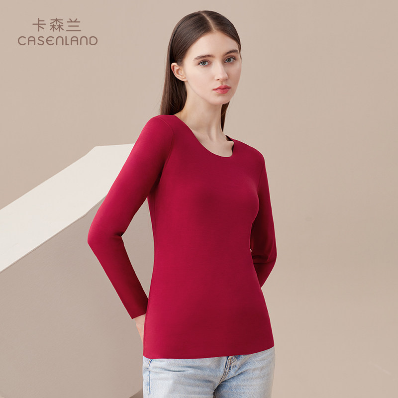 Kassenlan autumn winter ladies single piece warm and unscarred round collar invisible underwear in thick modale to fix the bottom blouses