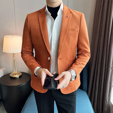Пиджак, Костюм 不起褶抗皱免烫修身西服秋冬季加厚麂皮绒小西装英伦高级感男外套