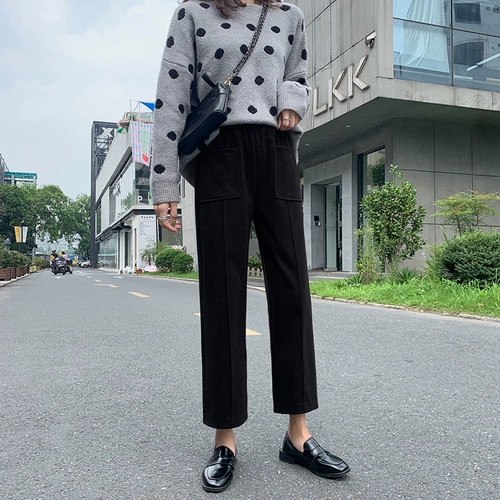 Шерстяные демисезонные штаны, 2019, высокая талия, оверсайз, увеличенная толщина, свободный прямой крой