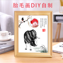  Fetal hair painting cow baby DIY homemade modern simple table pendulum photo frame production custom photo baby memorial painting