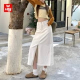 Белая весенняя джинсовая юбка, сексуальная длинная юбка, высокая талия, средней длины, А-силуэт