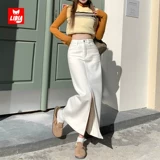 Белая весенняя джинсовая юбка, сексуальная длинная юбка, высокая талия, средней длины, А-силуэт