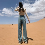 Синие джинсы, зимние флисовые штаны, высокая талия, подходит для подростков, свободный прямой крой