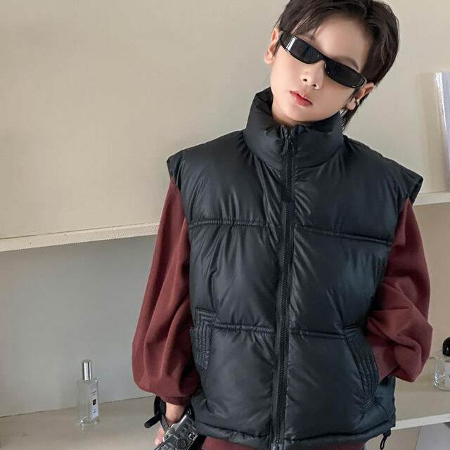 Autumn and winter new style children's style stand-up collar down-padded jackets for boys and girls, medium and large children's casual thickened thermal vests