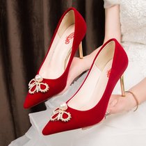 Chinese style Xiuhe clothing wedding shoes women 2021 new red suede bridesmaid bridesmaid bridal shoes Photo dress high heels Spring