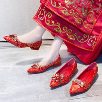 Xiuhe wedding shoes 2021 new spring and summer rough heel can usually wear Chinese style not tired feet red Chinese bridal shoes
