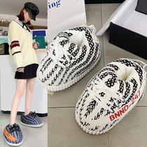 Net red funny coconut cotton slippers women 2021 Winter new home bread plush wool fat shoes big cotton shoes