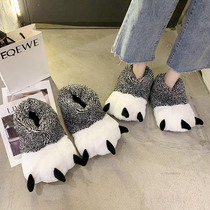 Bear paw cotton slippers womens bags and lovers cartoon non-slip home cute funny bear paw wool cotton slippers