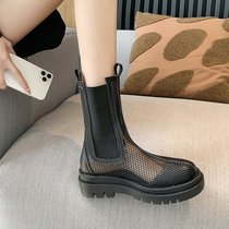 Thick-soled net boots female cigarette tube coarse-heeled mesh hollow sandals spring and summer high-heeled breathable Martin boots hole short boots
