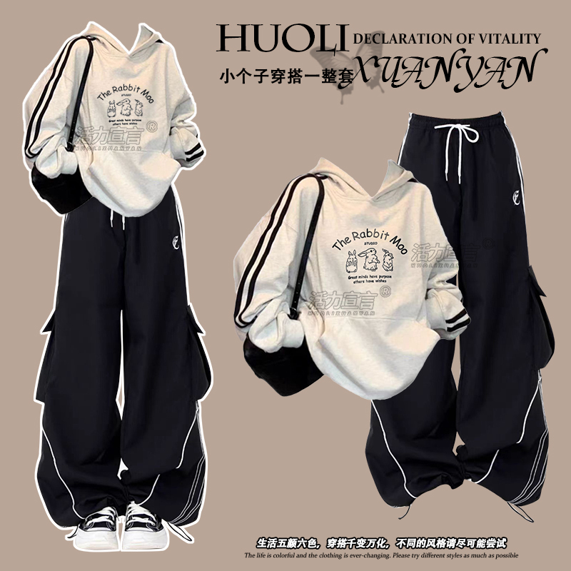 Spring Outfit: American-Style Gray Hooded Sweatshirt for Women, Very Stylish Spring Clothing, Trendy Brand, High-End Top, Cool and Stylish Clothes