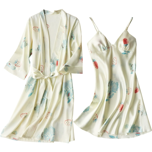 Сексуальная пижама, лонгслив, тонкий комплект, шелковая лента, топ с чашечками, банный халат, в корейском стиле, большой размер