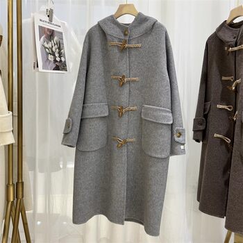 Wool mid-length korean style hooded cashmere coat