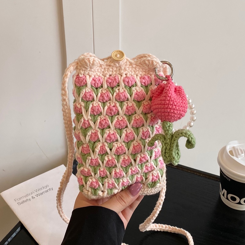 2026 New Crossbody Small Bag, Phone Bag, Niche Versatile Tulip Yarn Handmade Woven Finished Product, Gift for Girlfriend