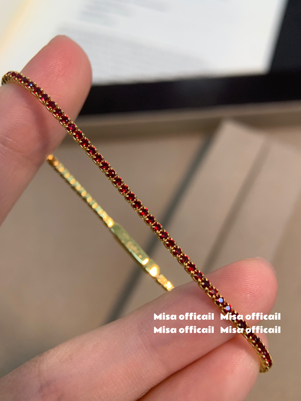 It Looks Great on the Skin ~ No Need to Remove It When Washing Hands, Ultra-Fine Ruby Birth Year Fine Jewelry Bracelet, Basic Style, Elegant, Stackable, Suitable for Gifting