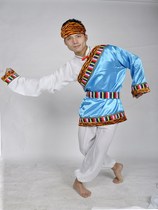 Minority mens clothing Tibetan robes dance performances long shirts Tibetan stage performances costumes Blue