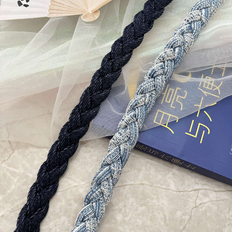 1.8cm Wide Denim Blue Denim Fabric Braided Lace Trim for Chanel-Style Jacket, Lace Trim, Edge Trim, Webbing