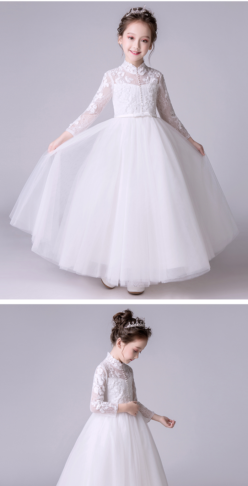 Cô gái váy công chúa váy hoa cô gái váy trắng trẻ em fluffy sợi mô hình catwalk piano trang phục mùa đông đồ bé trai