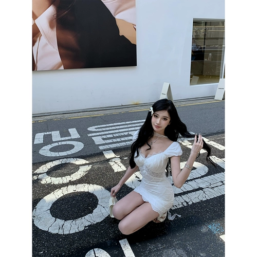 Barb Chill Кружевная милая мини-юбка, кружевное платье, V-образный вырез