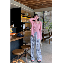 Aunt Barbie Stained With Broadlegged Pants Woman Summer 2022 New High Waist Loose Casual Muscular Mopping Pants