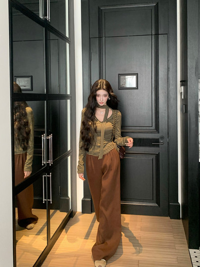 Barb Chill Retro Coffee-Colored Wide-Leg Pants for Women 2025 Winter Old Money Style High-Waisted Slimming Loose Casual Straight Pants