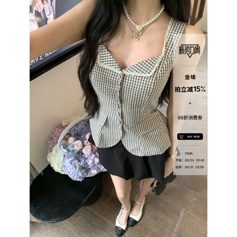 Barb Chill'Vintage Plaid' Retro Plaid Camisole for Women, Summer 100% Cotton Outerwear Top Barb Chill'Vintage Plaid' Retro Plaid Camisole for Women, Summer 100% Cotton Outerwear Top