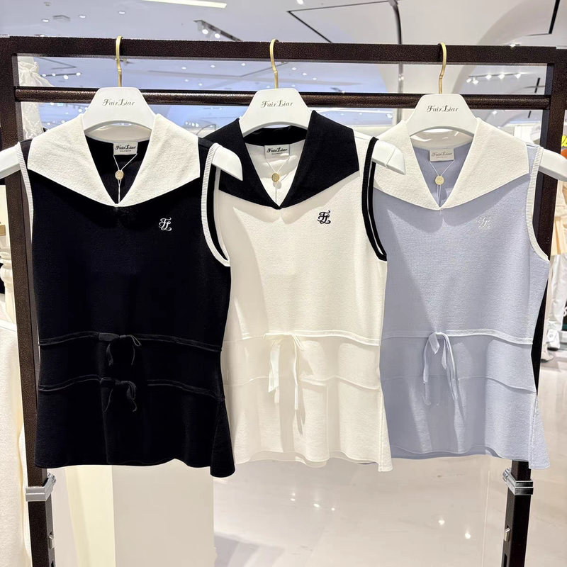 Korean 26 Summer Model Fairliar Golf Casual Women's Cool Knit Sleeveless Waist-Cinching Vest Korean 26 Summer Model Fairliar Golf Casual Women's Cool Knit Sleeveless Waist-Cinching Vest