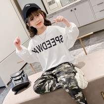 Girl autumn suit 2021 New Korean version of foreign atmosphere big Children girl spring and autumn Net red sports tide two-piece set