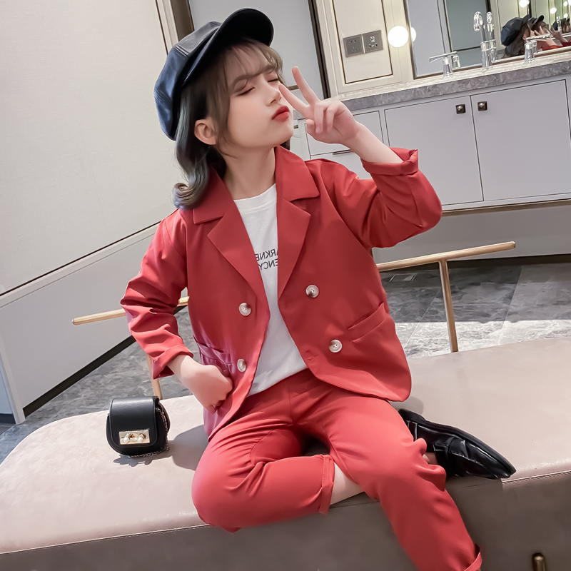Girl Suit Foreign Pie Autumn Clothing 2022 New Korean Version Trendy Tide Boy Clothing Little Girl Spring Autumn Season Suit Two Sets