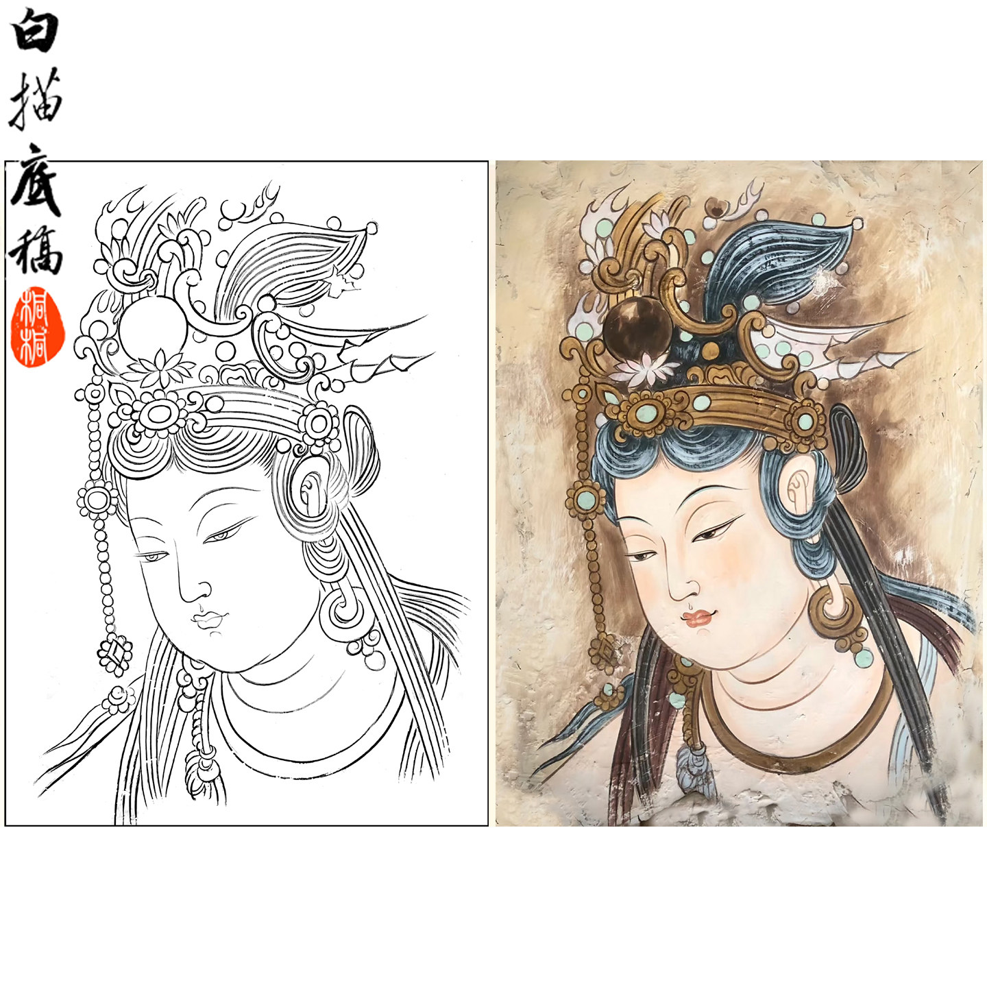 工筆畫白描底稿大幅俞致貞豎幅花鳥線描稿原作尺寸中國畫線描圖譜-淘寶