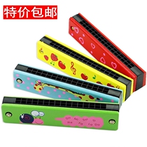 Childrens wooden mini harmonica 16 holes two rows of childrens playing instruments Beginner wooden harmonica toys