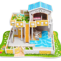 Assemble childrens wooden drawings second grade paper Childrens 3d three-dimensional puzzle toys fixed House