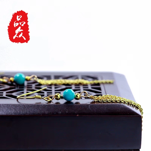 品松 Бирюзовые серьги, длинная инкрустация камня, 2019