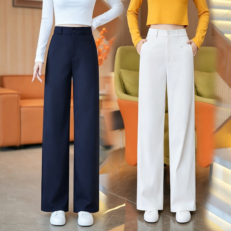 Casual Suit Wide-Leg Pants for Women, Spring and Autumn 2026 New Style, Simple Commuter Style, Petite High-Waisted Slim Straight-Leg Pants